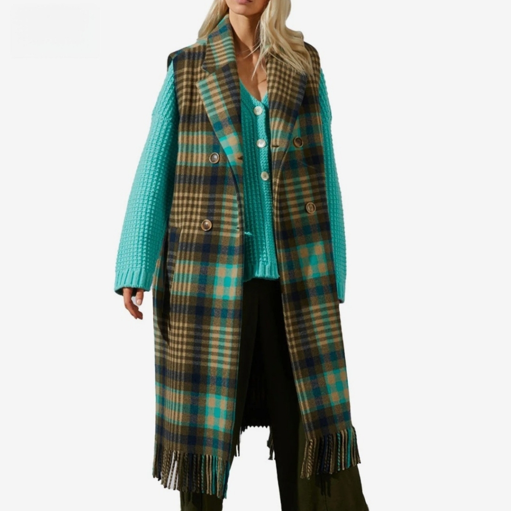 SEMICOUTURE Gilet Victoria check turchese Size 40